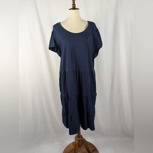 Time and Tru Navy Blue Tiered Short Sleeve Midi Dress Casual Cotton Plus Size 22